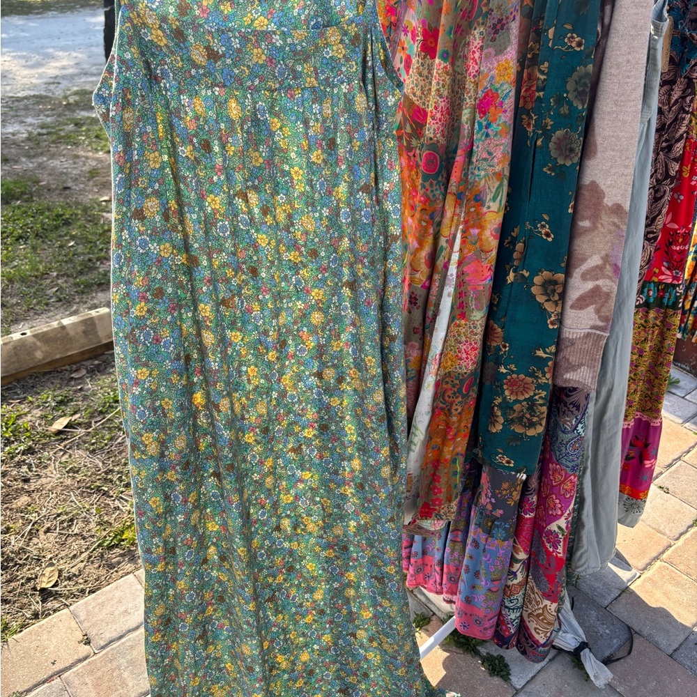 Natural life Floral Maxi Dress in Teal Green - Lightweight Sleeveless